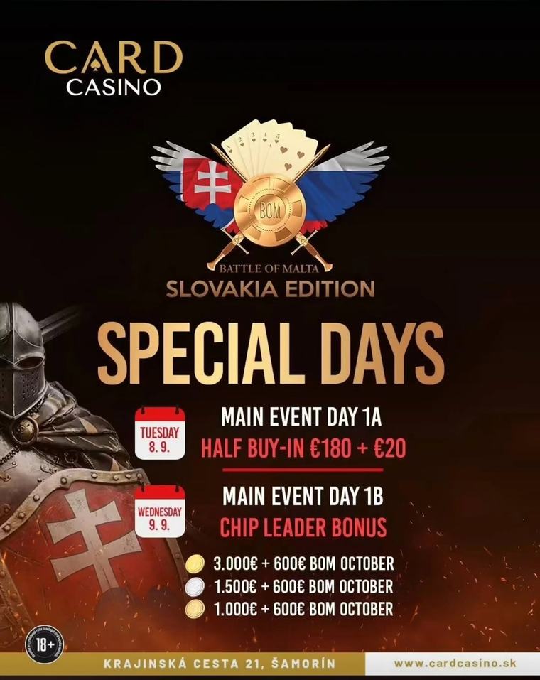 Battle of Malta on Tour – € 400.000 GTD warten im Card Casino Samorin